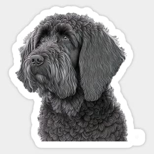 [AI Art] Portrait of a Black Labradoodle, Line Art Sticker